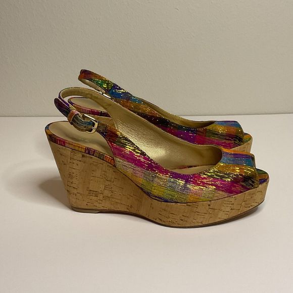 Stuart Weitzman Jean Winsel Tinsel Slingback Espadrille Wedge Sandals Sz 7.5M - Picture 3 of 9